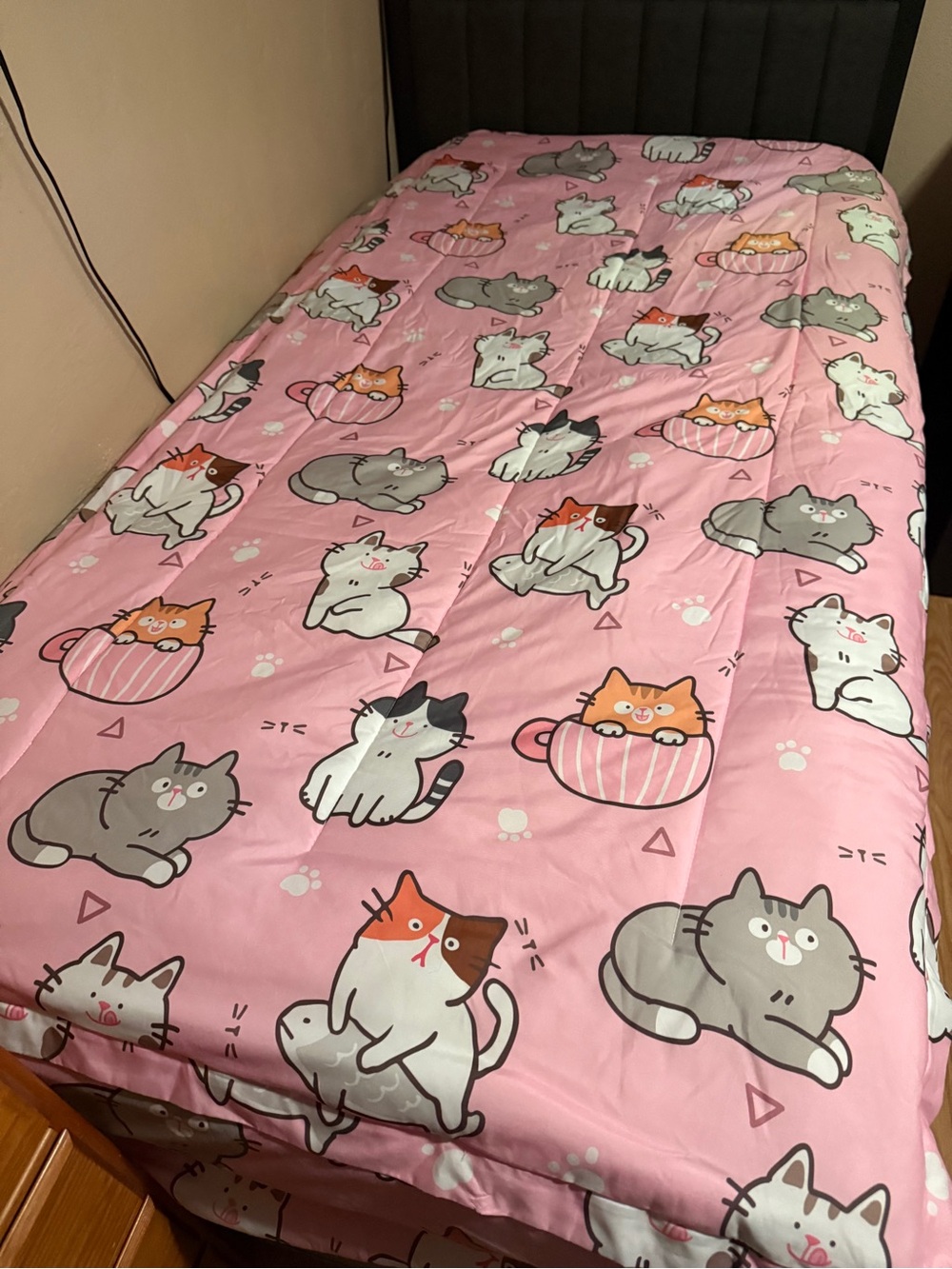Twin BEDDY’s Cute Pink Cat Print Zipper Comforter Set Soft Blanket Home Bedding